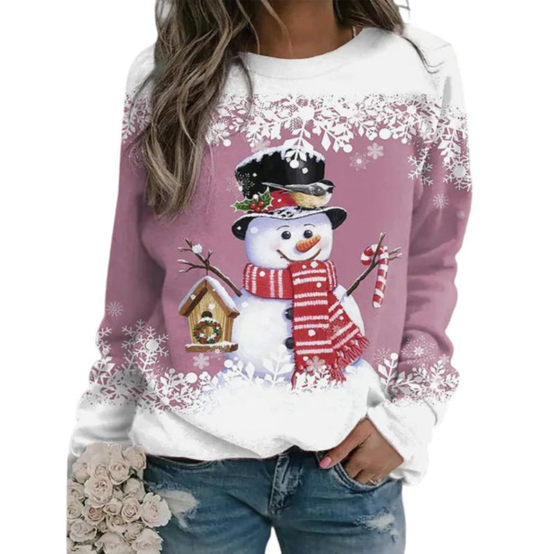 Kersttrui - Dames Sweatshirt met lange mouwen en losse kersttrui-Boetiek Moda