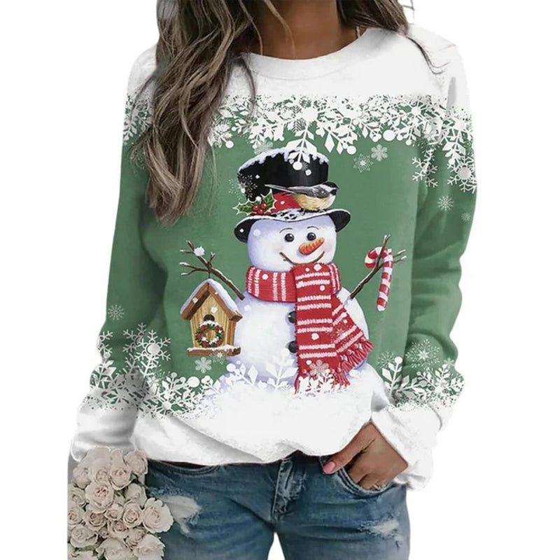 Kersttrui - Dames Sweatshirt met lange mouwen en losse kersttrui-Boetiek Moda