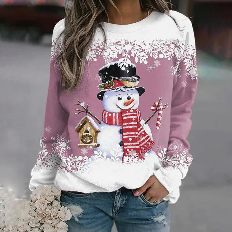 Kersttrui - Dames Sweatshirt met lange mouwen en losse kersttrui-Boetiek Moda