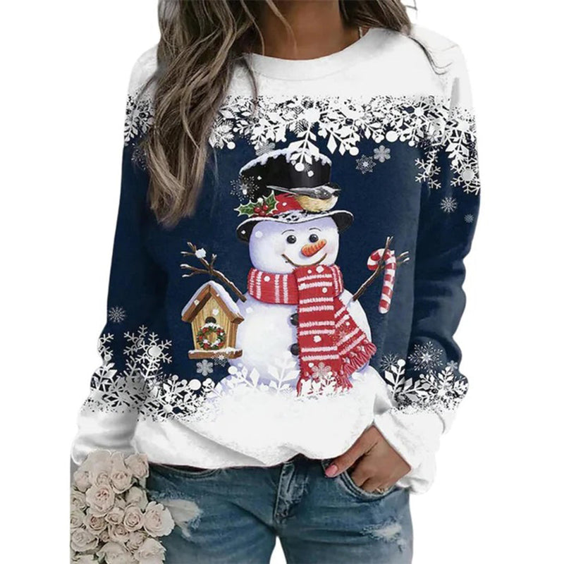 Kersttrui - Dames Sweatshirt met lange mouwen en losse kersttrui-Boetiek Moda