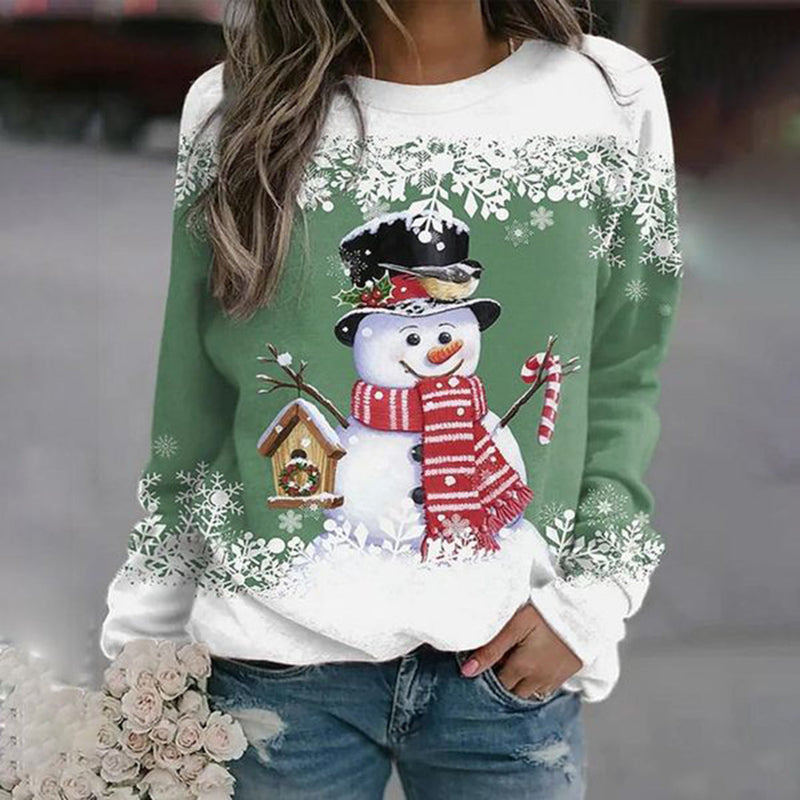 Kersttrui - Dames Sweatshirt met lange mouwen en losse kersttrui-Boetiek Moda