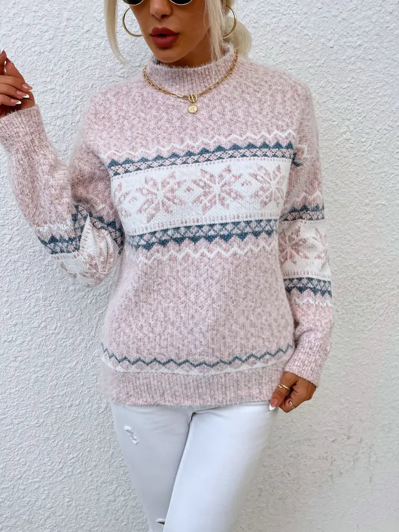 Kersttrui | Hoge hals | Sneeuwvlok | Gebreide trui | Winterkleding voor dames-Boetiek Moda