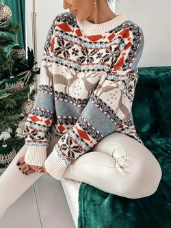 Kersttrui - Oversized Gebreide Ronde Hals Kerst Trui-Boetiek Moda