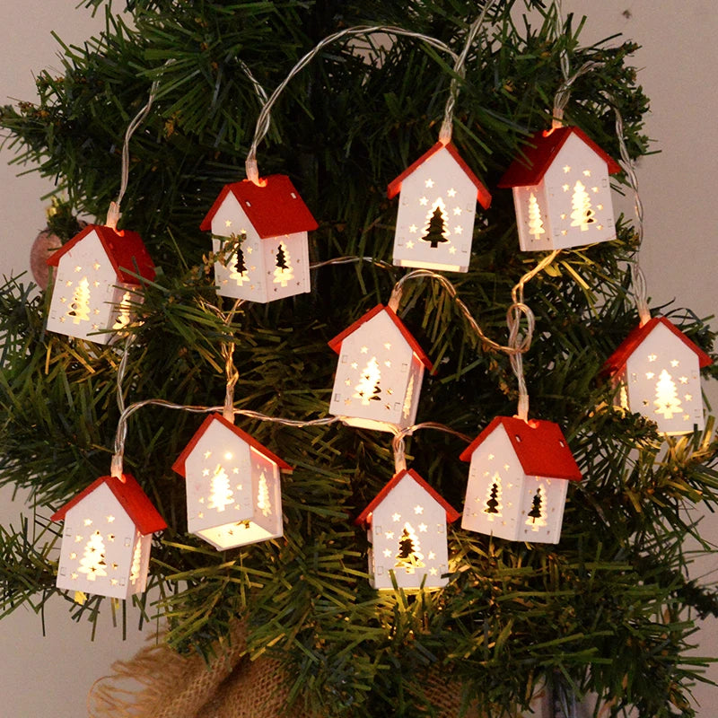 Kerstverlichting - Klein houten LED Huis Kerst String Lights-Boetiek Moda