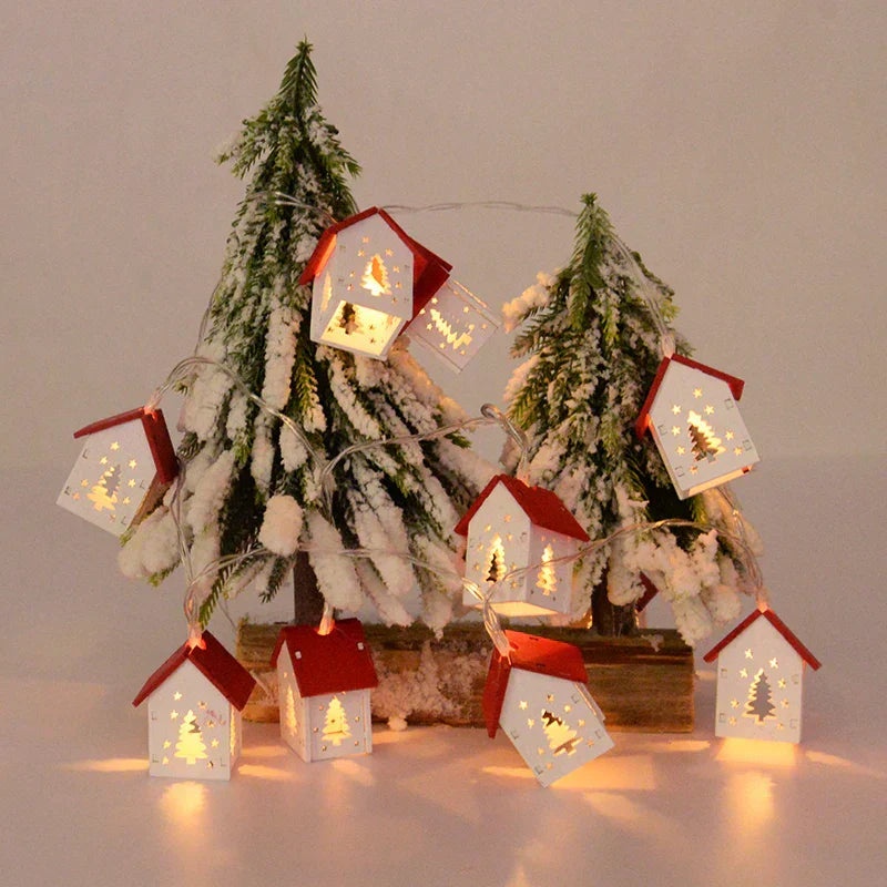 Kerstverlichting - Klein houten LED Huis Kerst String Lights-Boetiek Moda