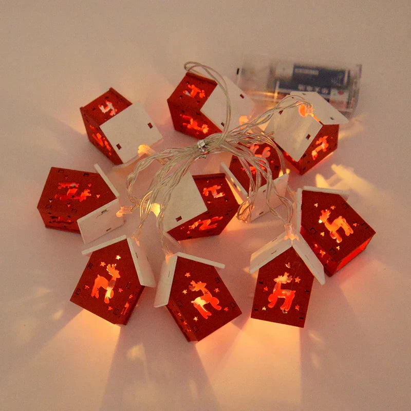 Kerstverlichting - Klein houten LED Huis Kerst String Lights-Boetiek Moda
