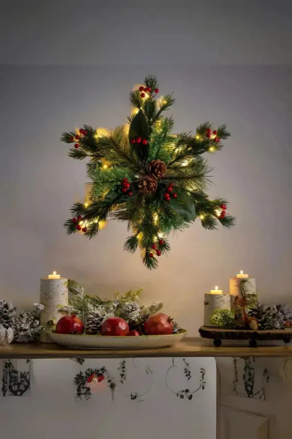 Kerstwanddecoratie - Dennenappel - LED - Kerstgroen - Kerstkrans-Boetiek Moda