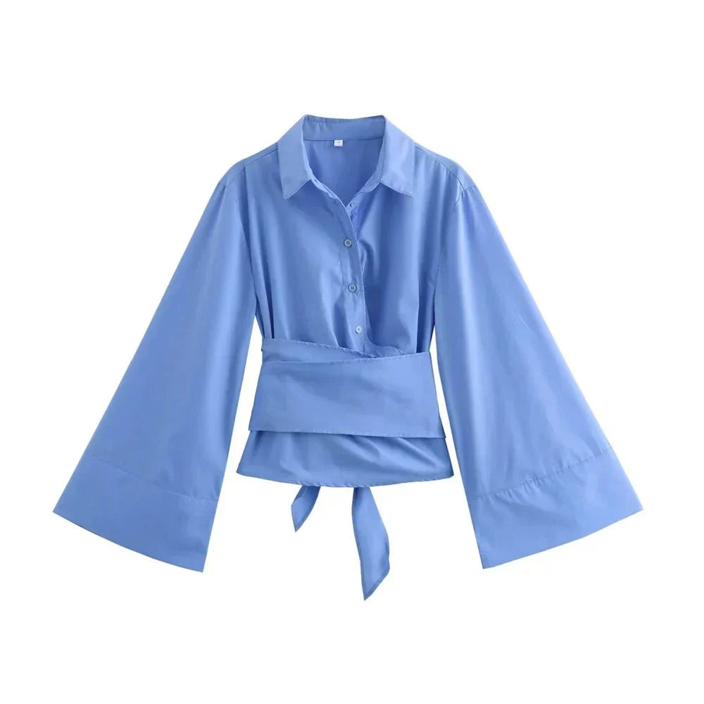 Kimono-blouse | Lange mouwen | Knoopsluiting | Wikkelblouse | Damesoverhemd-Boetiek Moda