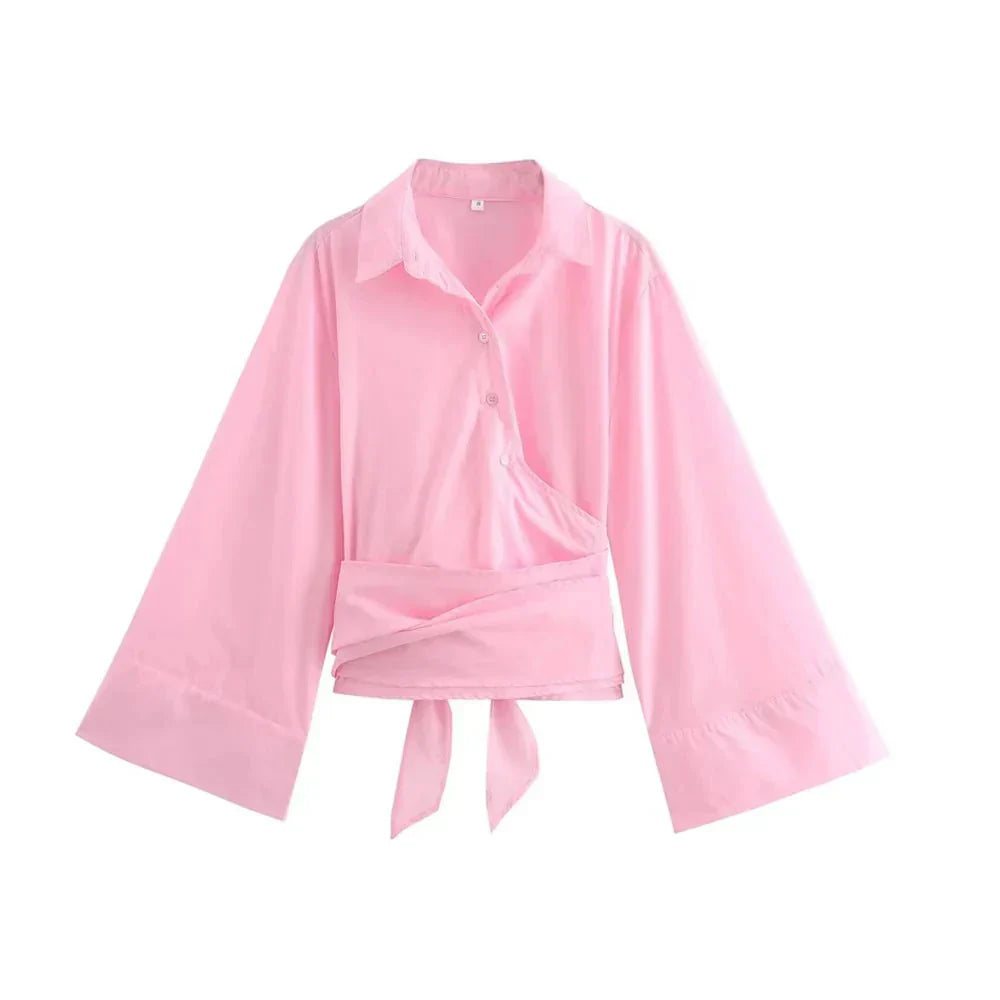 Kimono-blouse | Lange mouwen | Knoopsluiting | Wikkelblouse | Damesoverhemd-Boetiek Moda