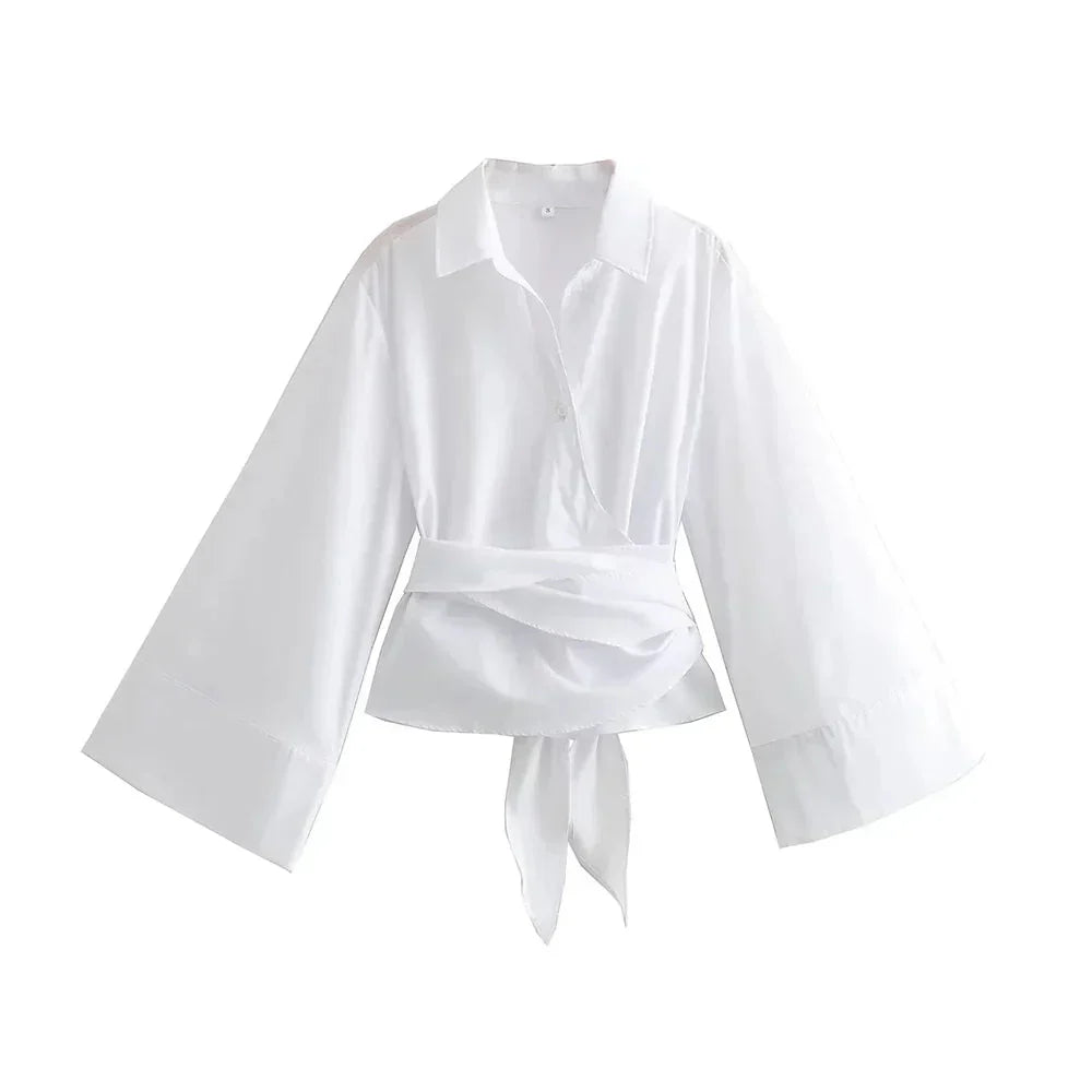 Kimono-blouse | Lange mouwen | Knoopsluiting | Wikkelblouse | Damesoverhemd-Boetiek Moda