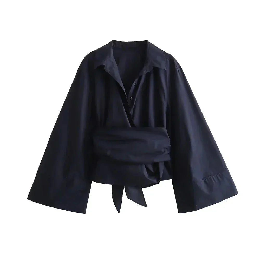 Kimono-blouse | Lange mouwen | Knoopsluiting | Wikkelblouse | Damesoverhemd-Boetiek Moda