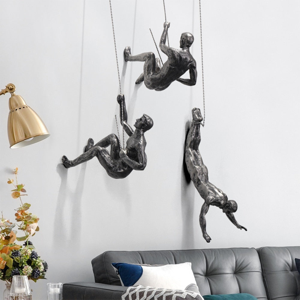 Klimmende Man Wandkunst | Hangend | Metaal | Wanddecoratie voor Woonkamer | Wanddecoratie-Boetiek Moda