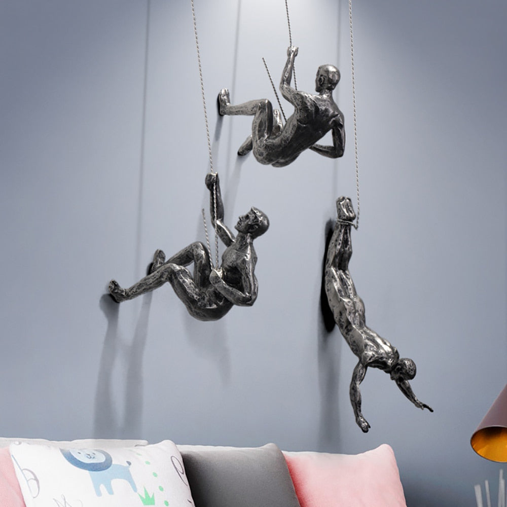 Klimmende Man Wandkunst | Hangend | Metaal | Wanddecoratie voor Woonkamer | Wanddecoratie-Boetiek Moda
