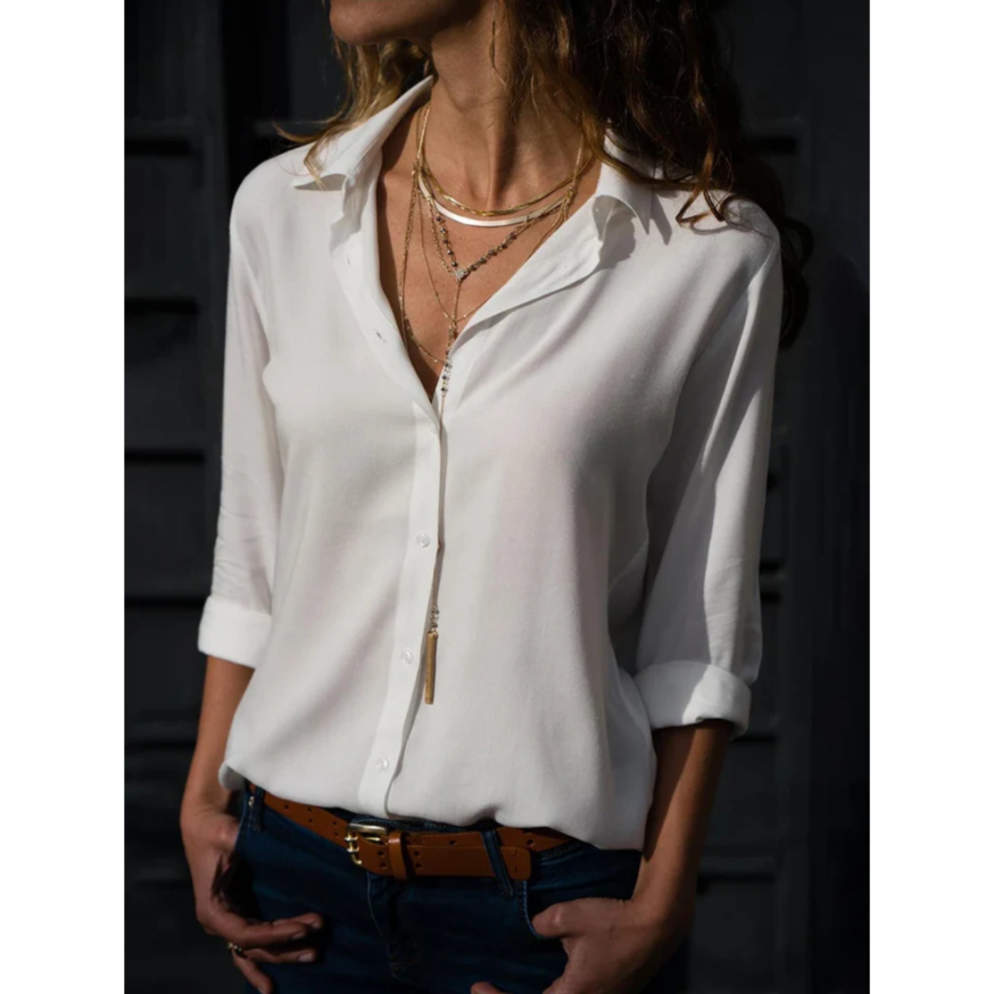 Knoopblouse - Dameshemd met lange Mouwen en Lichtgewicht Knoopsluiting-Boetiek Moda