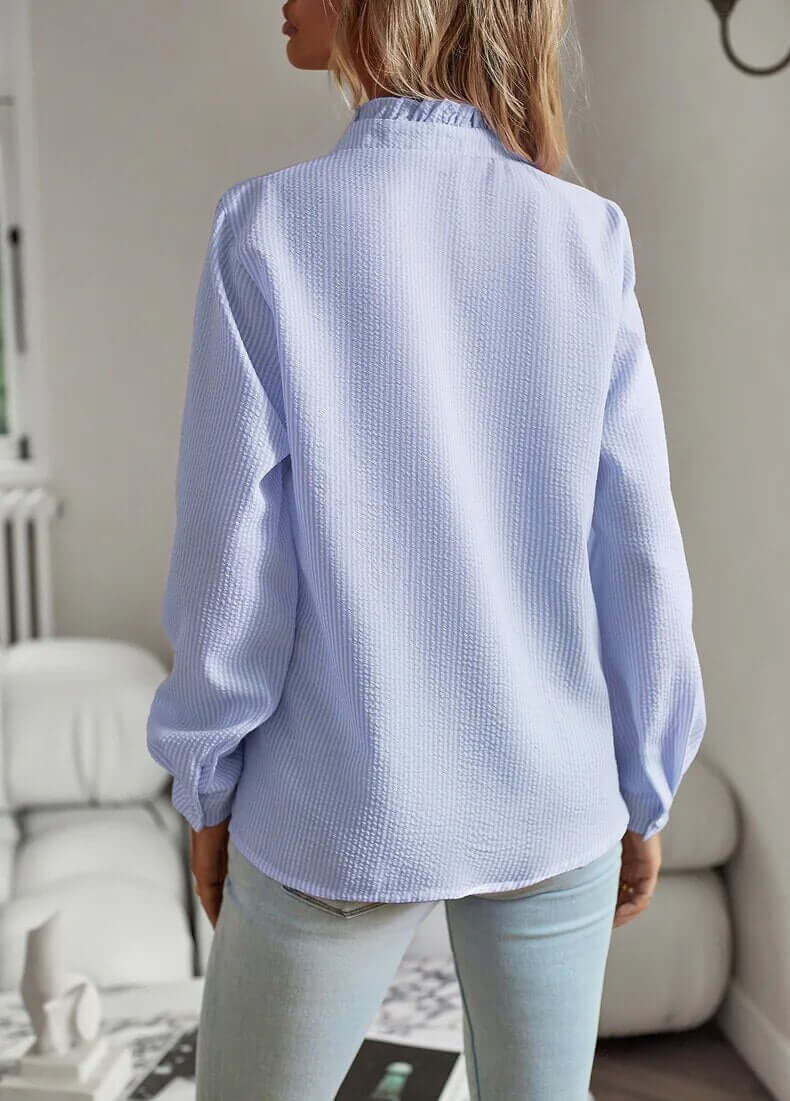Knoopblouse | Gestreepte | Lange mouwen | Blouse met ruches | Knoopblouses voor dames-Boetiek Moda