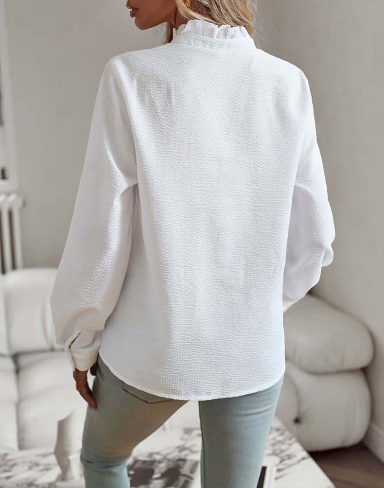 Knoopblouse | Gestreepte | Lange mouwen | Blouse met ruches | Knoopblouses voor dames-Boetiek Moda