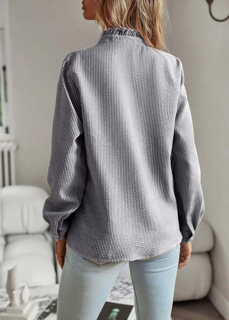 Knoopblouse | Gestreepte | Lange mouwen | Blouse met ruches | Knoopblouses voor dames-Boetiek Moda