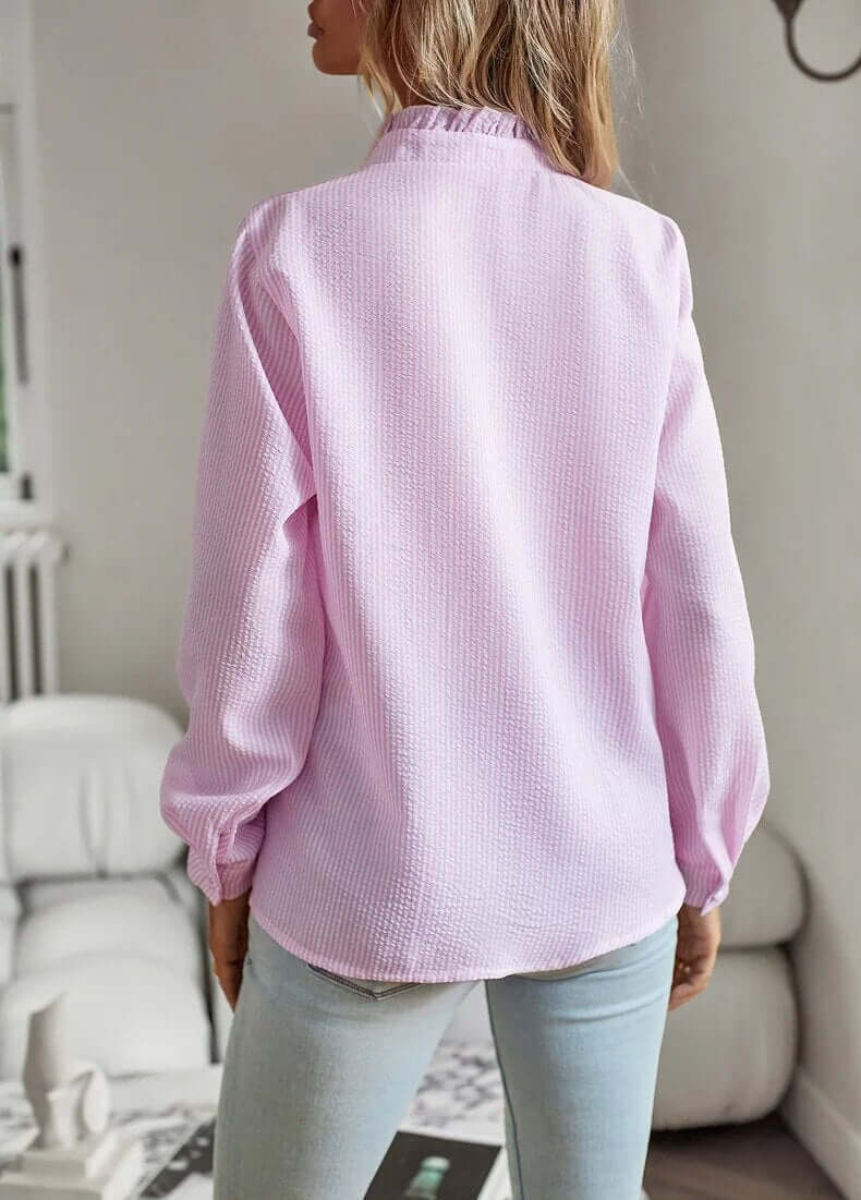 Knoopblouse | Gestreepte | Lange mouwen | Blouse met ruches | Knoopblouses voor dames-Boetiek Moda