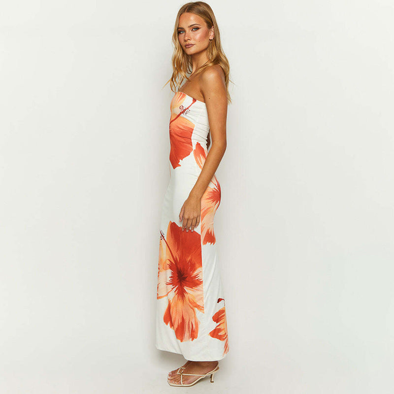 Kokerjurk - Strapless - Bloemen - Maxi Dress - Bodycon Dress-Boetiek Moda