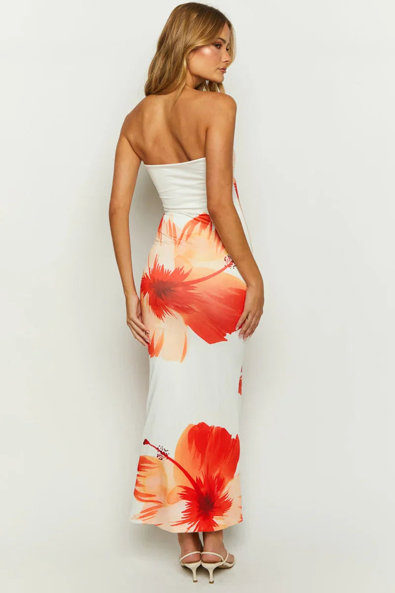 Kokerjurk - Strapless - Bloemen - Maxi Dress - Bodycon Dress-Boetiek Moda