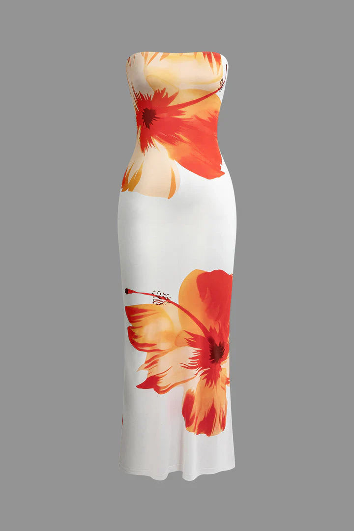 Kokerjurk - Strapless - Bloemen - Maxi Dress - Bodycon Dress-Boetiek Moda