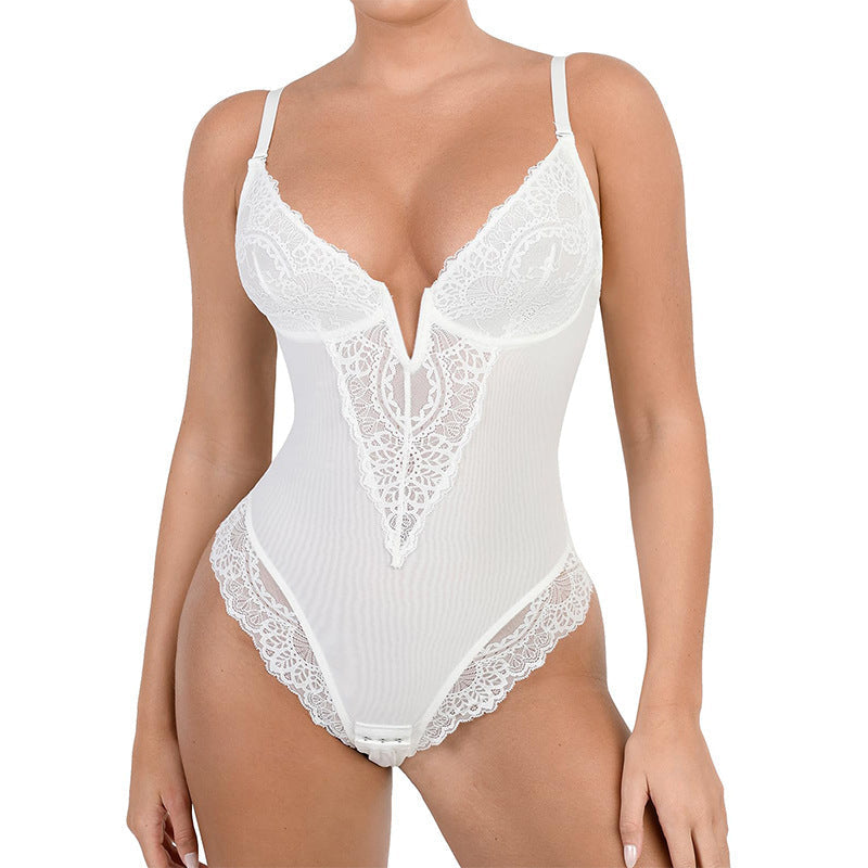 Korset Bodysuit - Verstelbare Bandjes - V-Hals - Kanten Bodysuit - Shapewear-Boetiek Moda