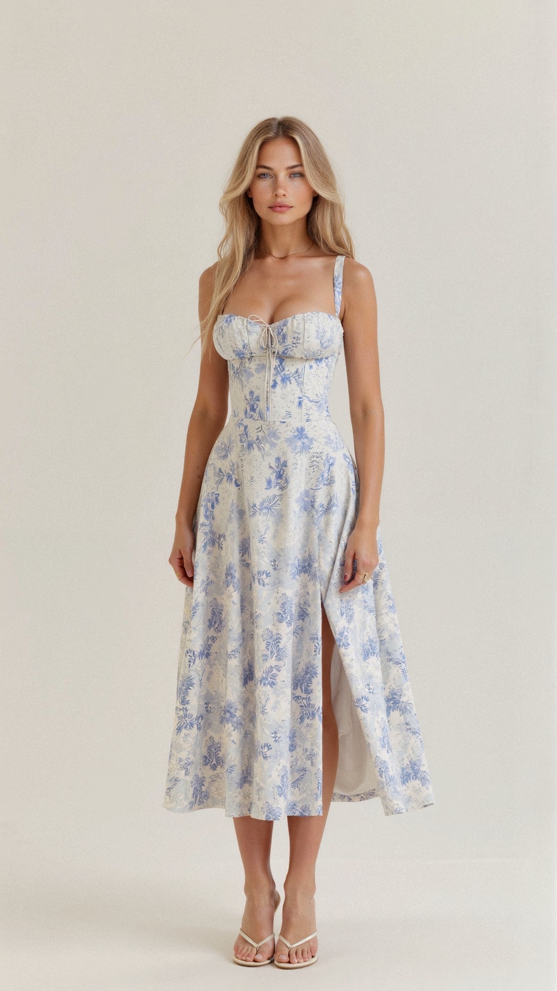 Korsetjurk - Mouwloze Midi Zomerjurk met Split voor dames-Boetiek Moda