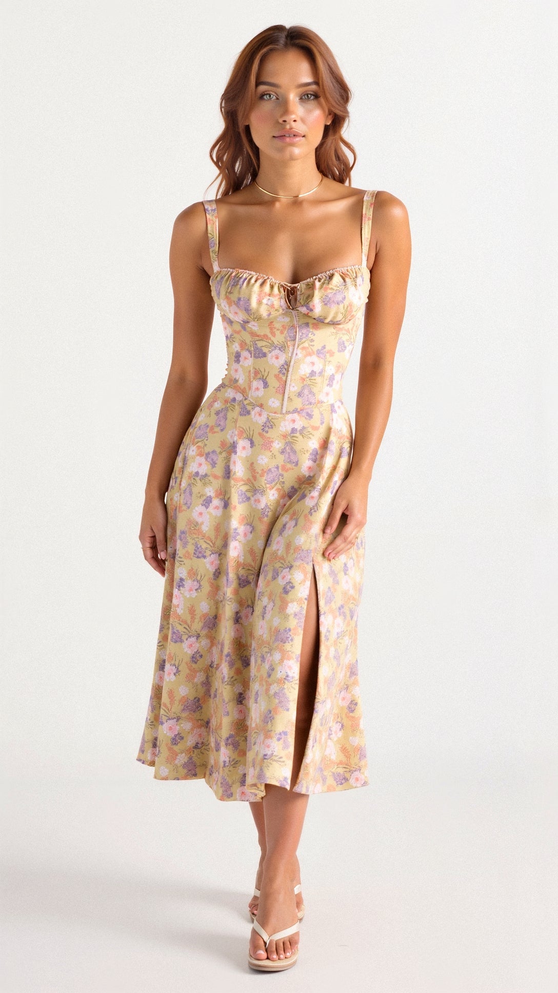 Korsetjurk - Mouwloze Midi Zomerjurk met Split voor dames-Boetiek Moda