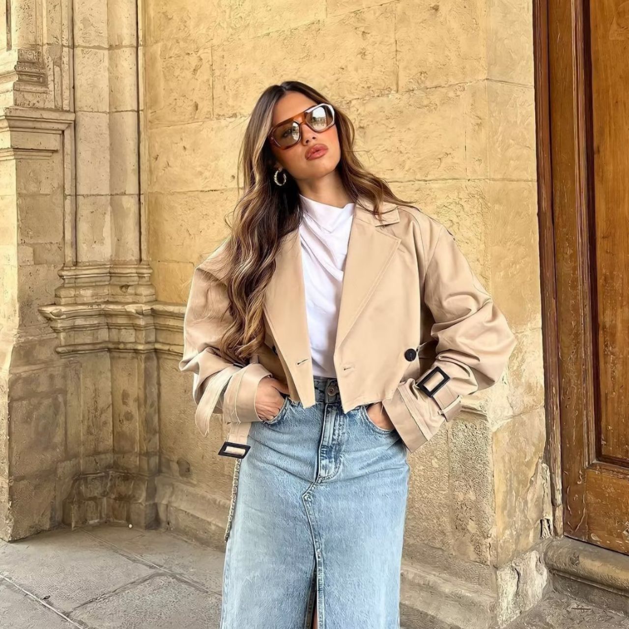 Kort Trenchjasje - Riem - Dubbel geknoopt - Korte trenchcoat - Damesjasje-Boetiek Moda