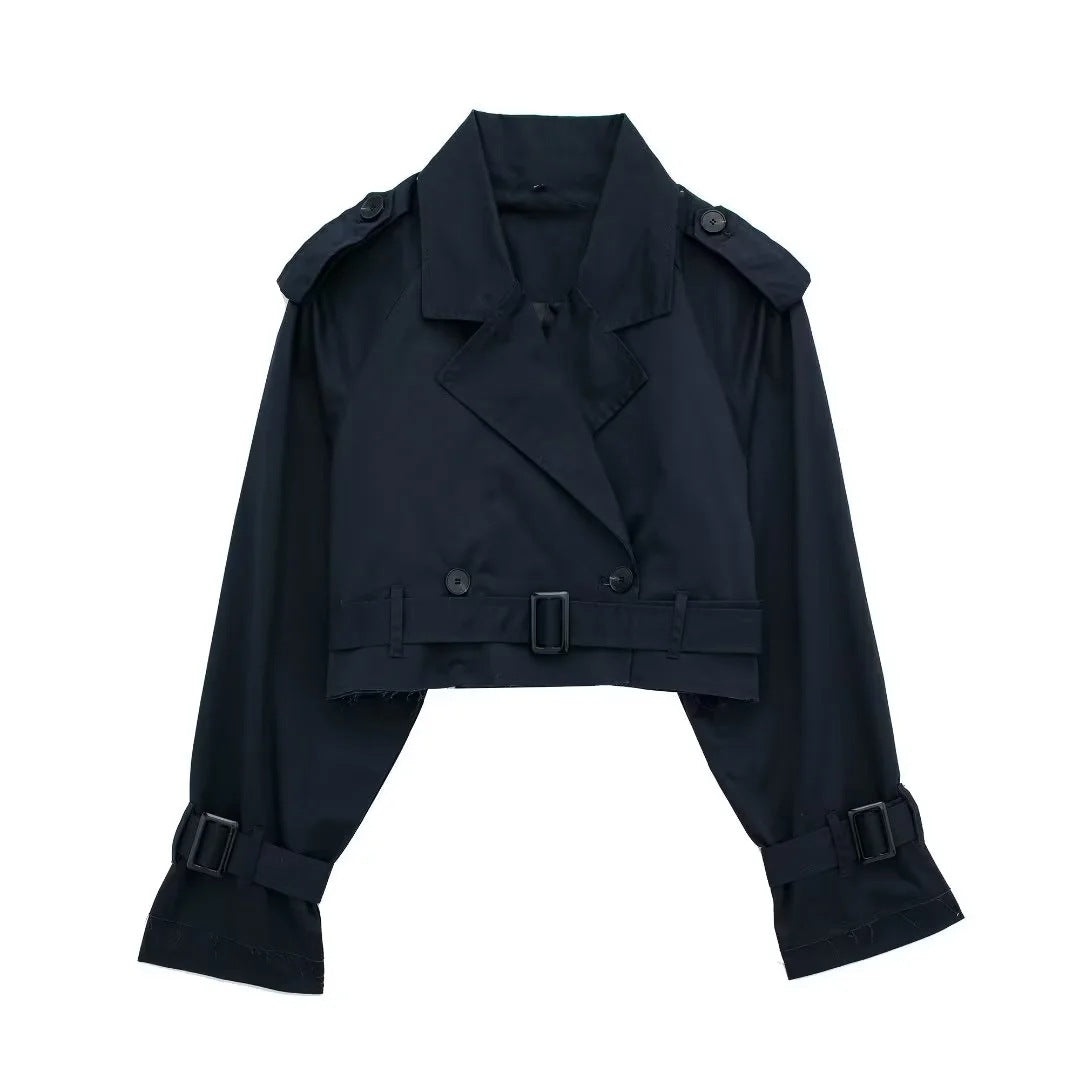 Kort Trenchjasje - Riem - Dubbel geknoopt - Korte trenchcoat - Damesjasje-Boetiek Moda