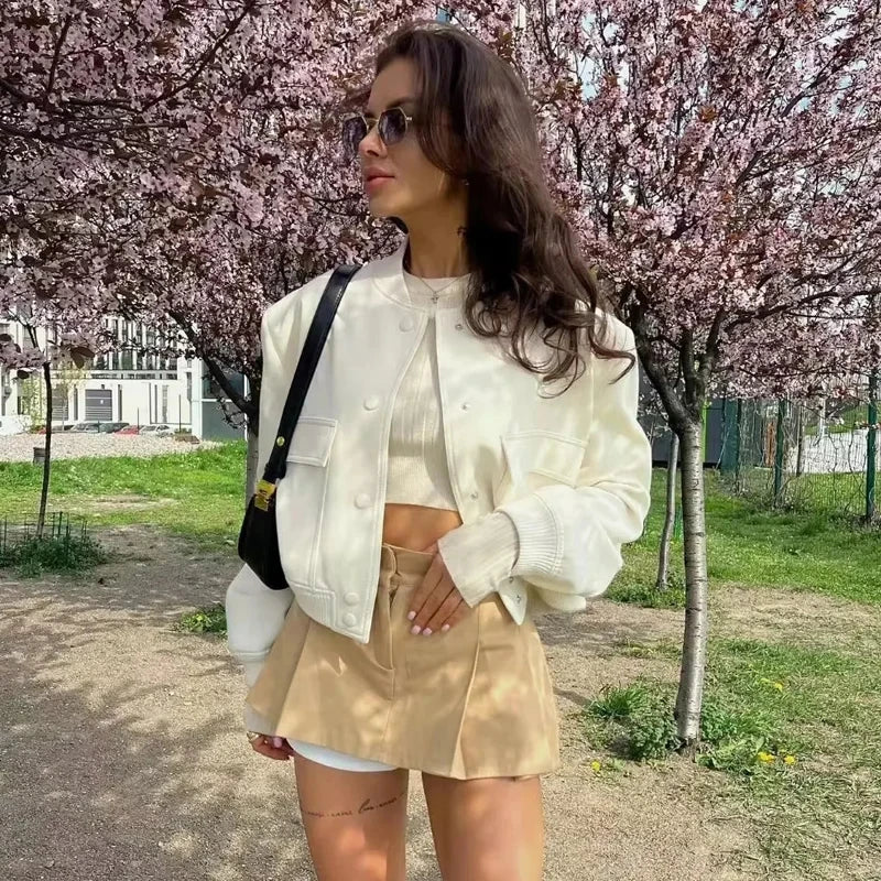 Kort jasje – Kort bomberjack voor dames met zakken-Boetiek Moda