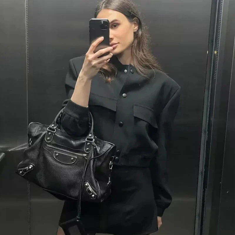 Kort jasje – Kort bomberjack voor dames met zakken-Boetiek Moda