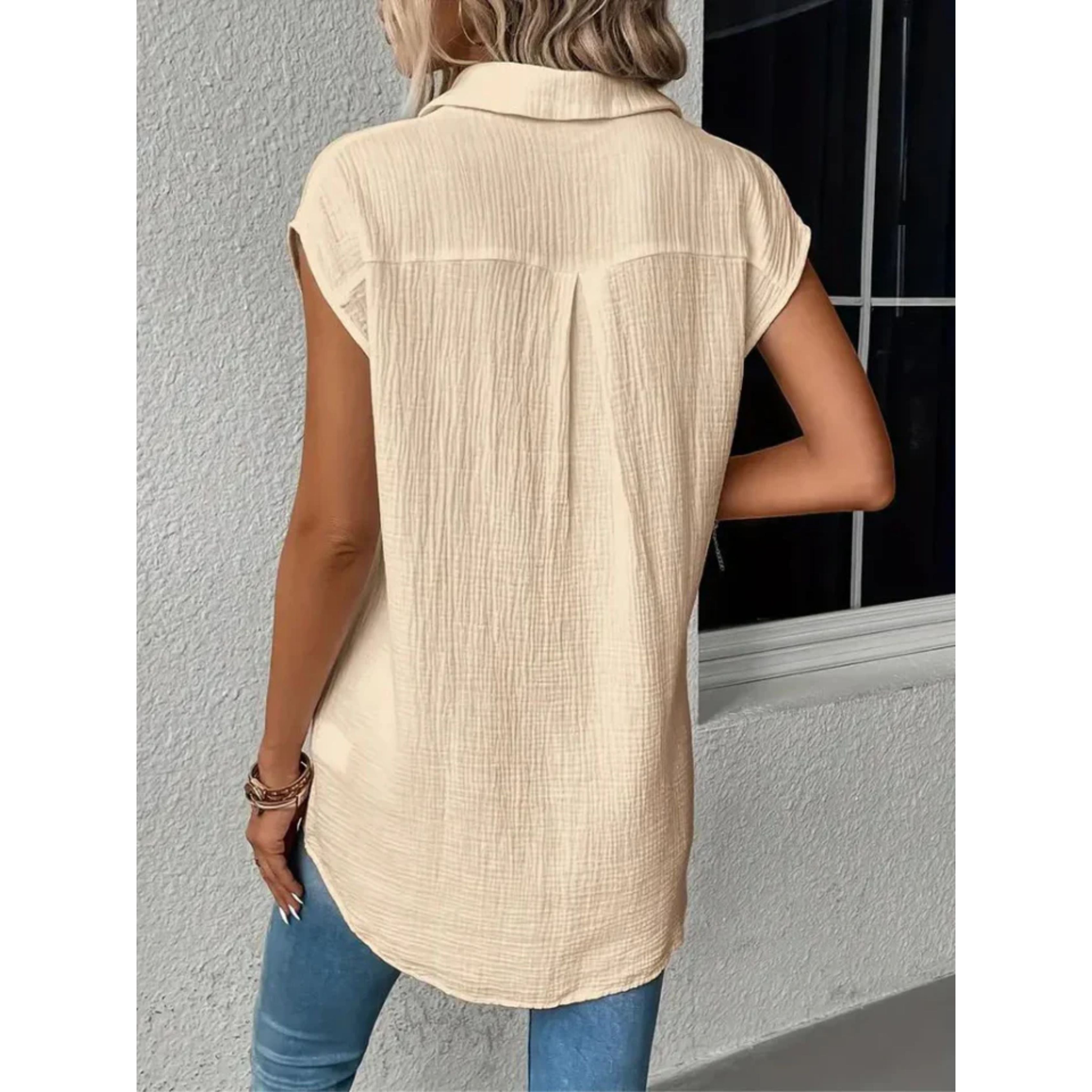 Korte Mouwen Blouse - Dames top met knopen en strik aan de voorkant voor de zomer-Boetiek Moda