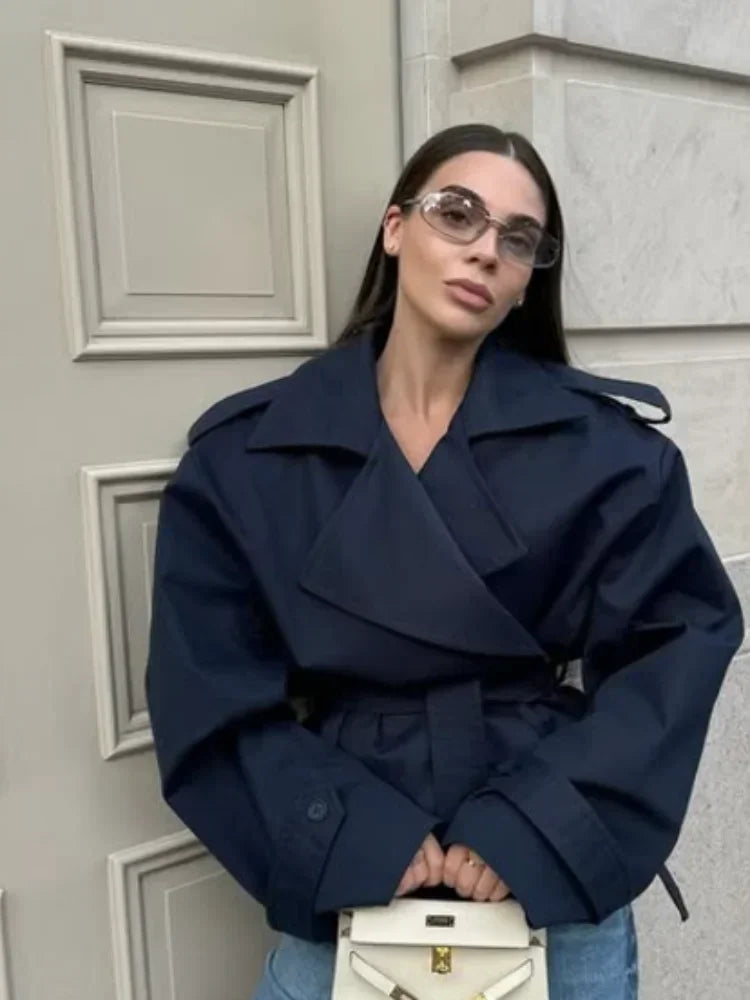 Korte Trenchcoat | Dubbelrijig | Riem | Oversized trenchcoat | Dames trenchcoat-Boetiek Moda