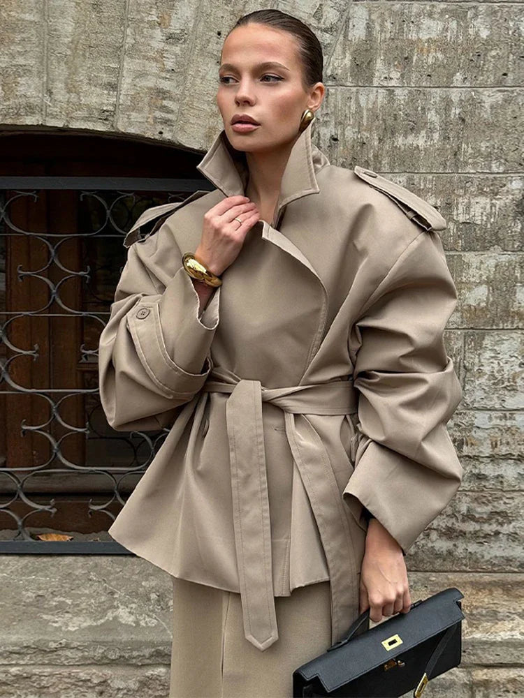 Korte Trenchcoat | Dubbelrijig | Riem | Oversized trenchcoat | Dames trenchcoat-Boetiek Moda