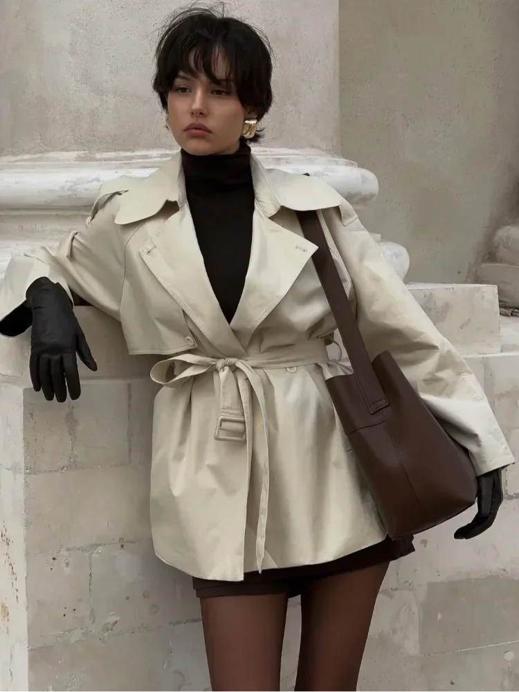 Korte Trenchcoat | Dubbelrijig | Riem | Oversized trenchcoat | Dames trenchcoat-Boetiek Moda
