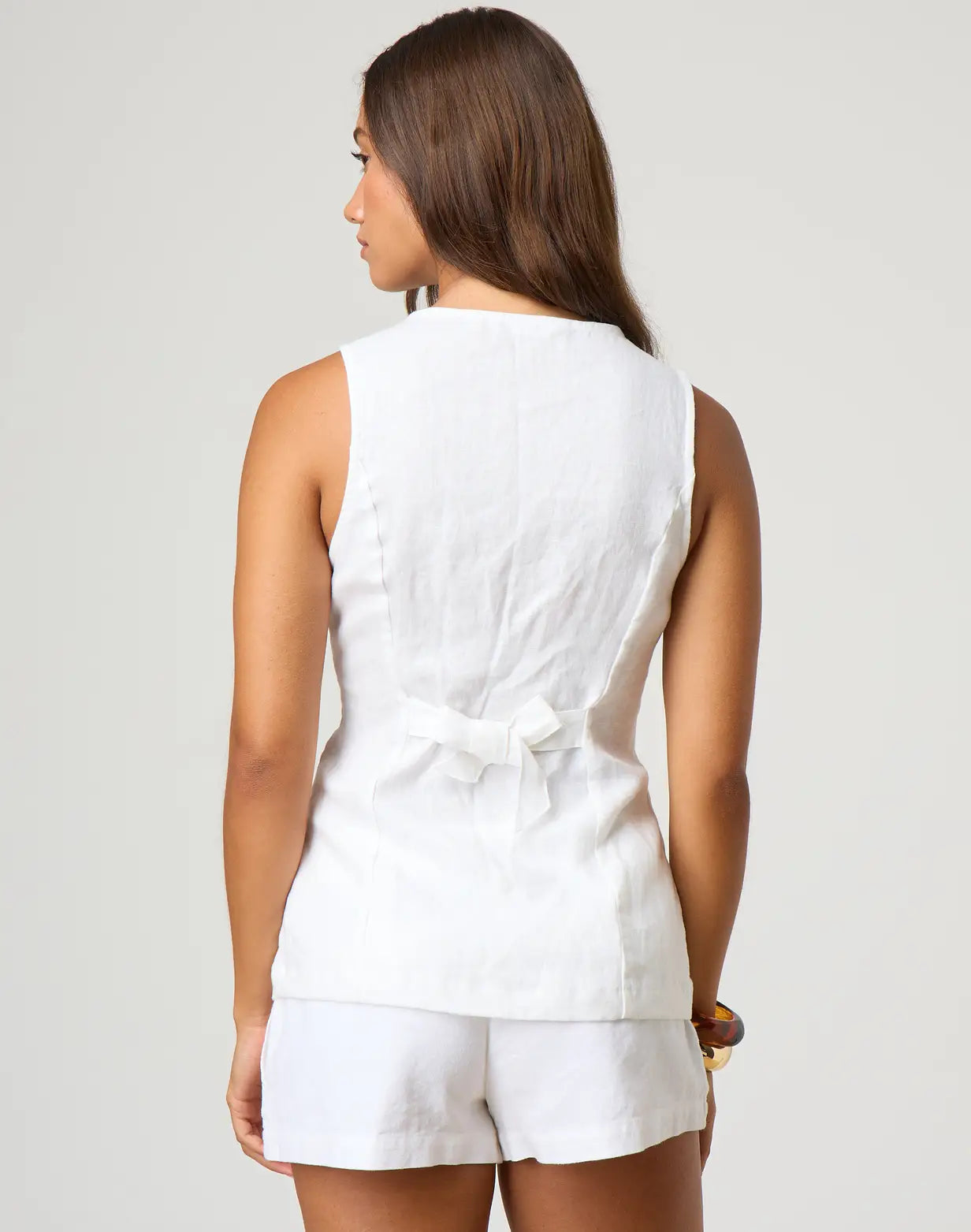 Korte broek en vest | Wit | Mini Korte Broek | Linnen Coord | Zomer Dameskleding-Boetiek Moda