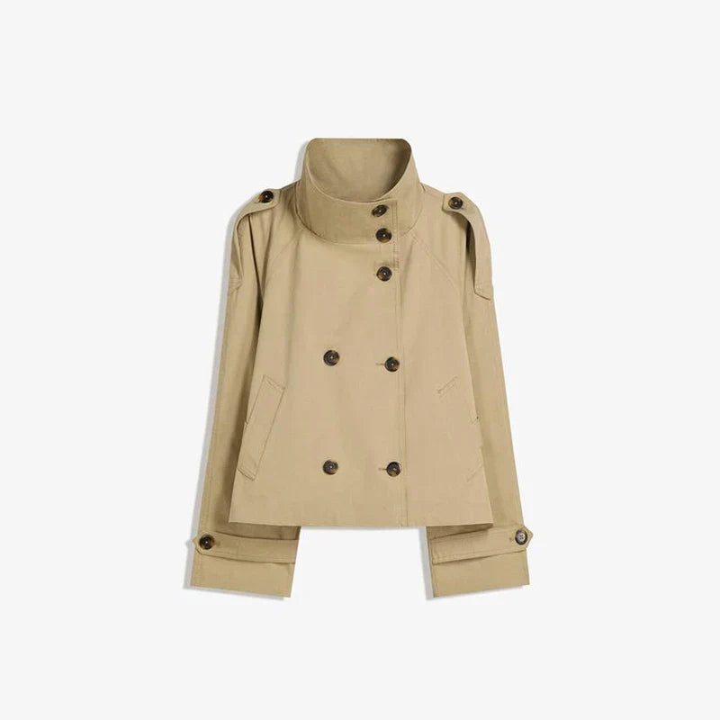 Korte trenchcoat - Dames trenchcoat met één rij knopen en riem-Boetiek Moda