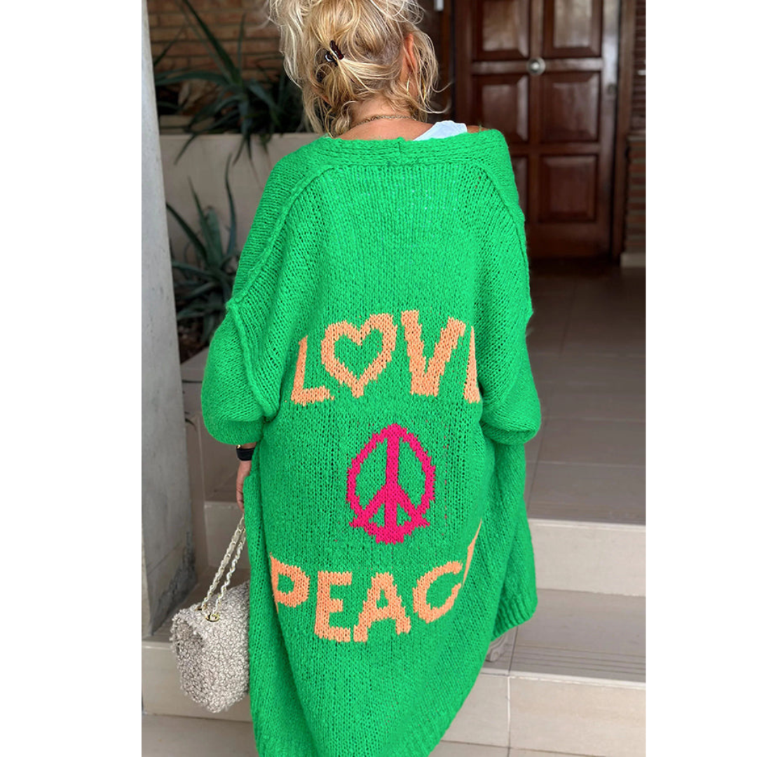 Lang Vest - Dames Love Peace oversized gebreid vest met open voorkant-Boetiek Moda