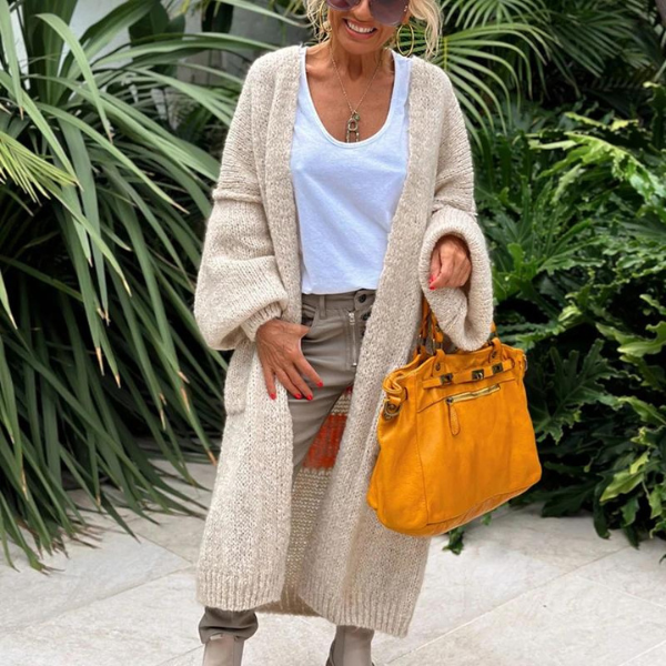 Lang Vest - Dames Love Peace oversized gebreid vest met open voorkant-Boetiek Moda