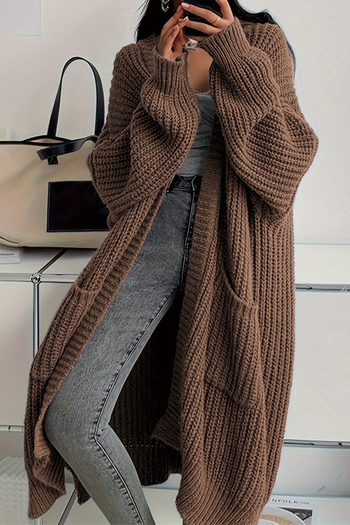 Lang vest - Gebreid - Grof - Lang vest - Damesbreigoed-Boetiek Moda