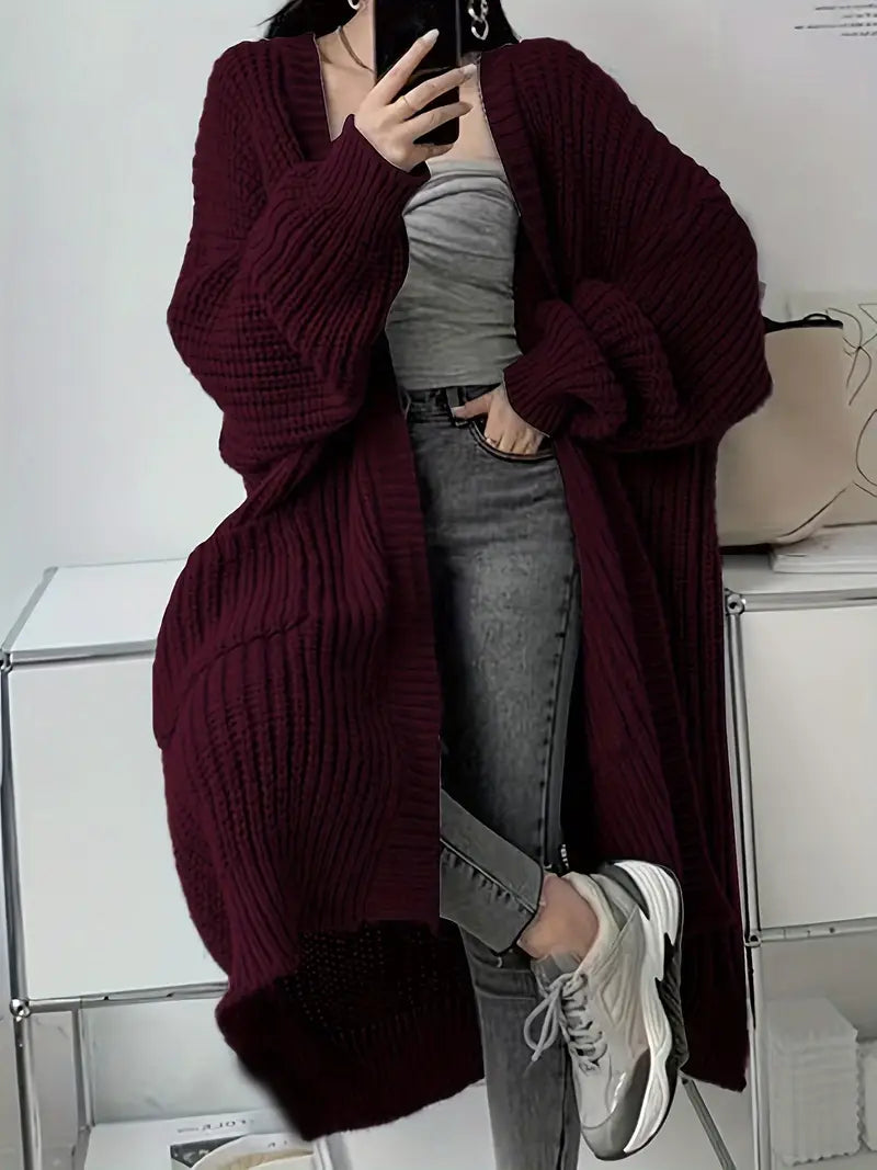 Lang vest | Gebreid | Oversized | Grof gebreid vest | Damesvest-Boetiek Moda