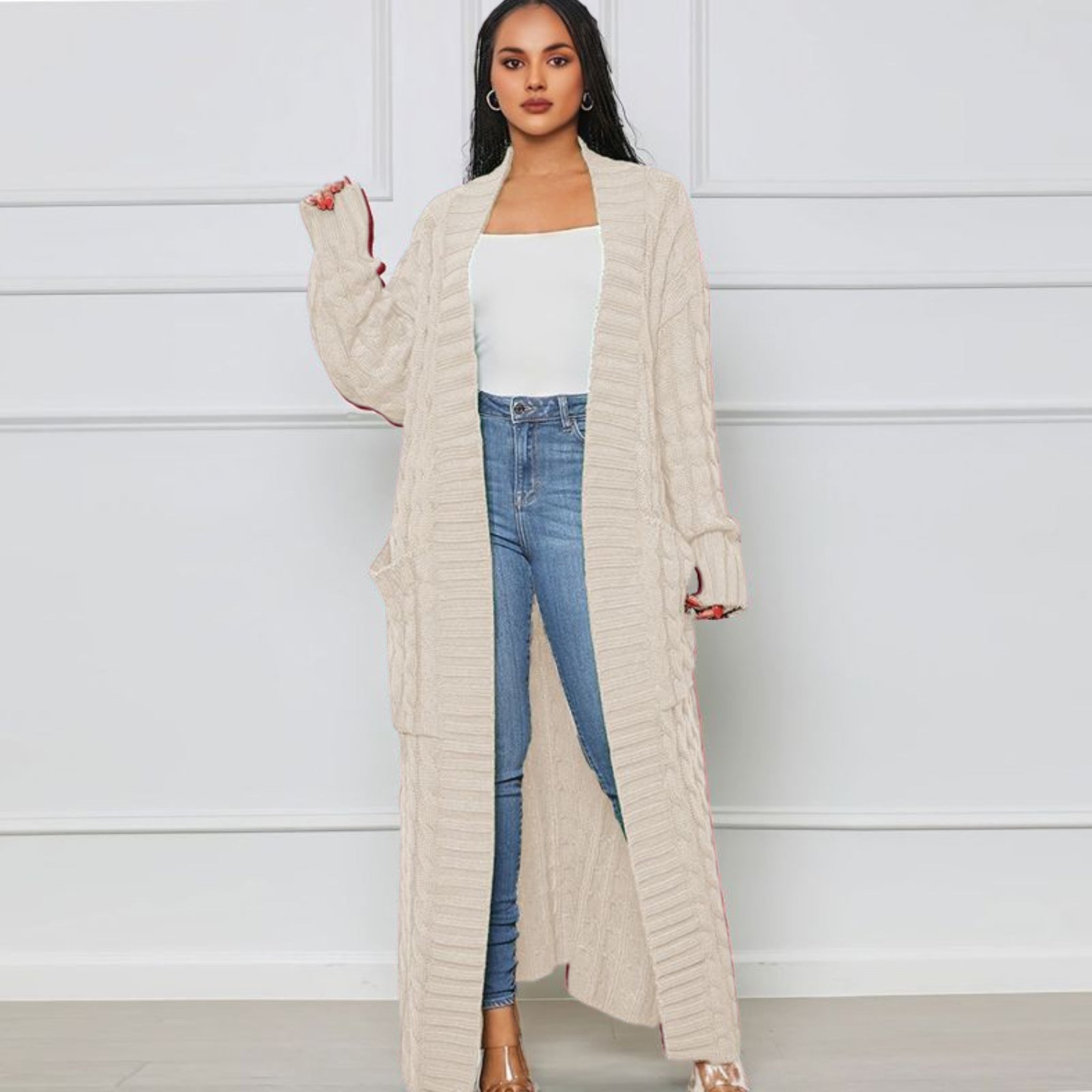 Lang vest - Open - Oversized - Gebreid vest - Damesvest-Boetiek Moda
