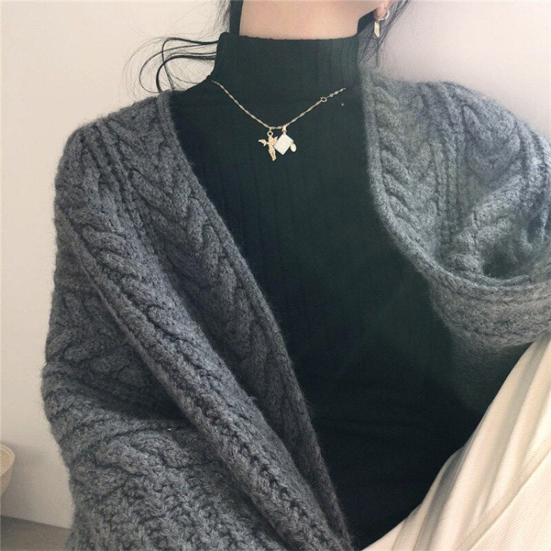 Lang vest - gebreid met kabels - open voorkant - gebreid vest - grof vest-Boetiek Moda