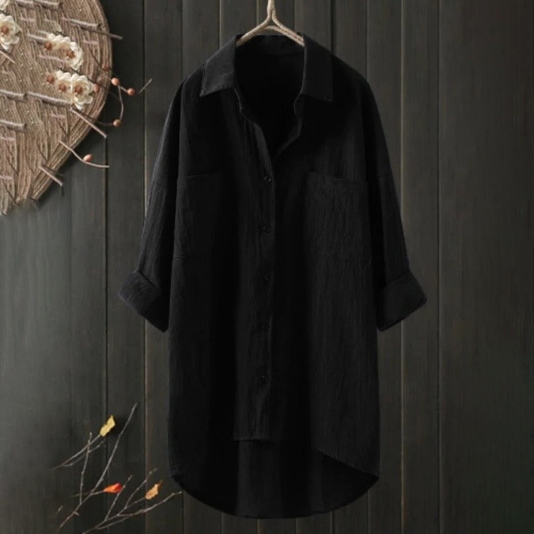 Lange Blouse - Dameshemd met Kraag en Losse Mouwen met Knoopsluiting-Boetiek Moda