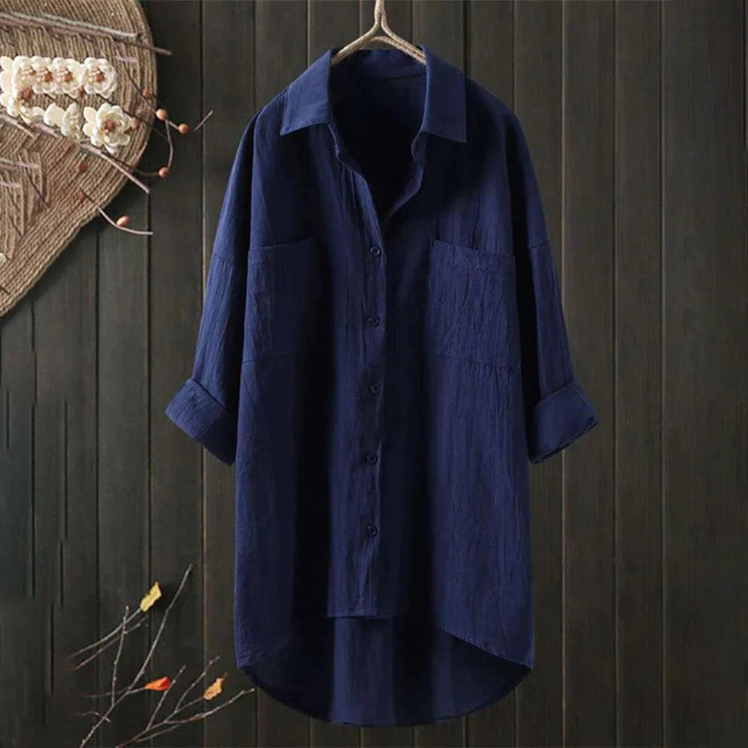 Lange Blouse - Dameshemd met Kraag en Losse Mouwen met Knoopsluiting-Boetiek Moda