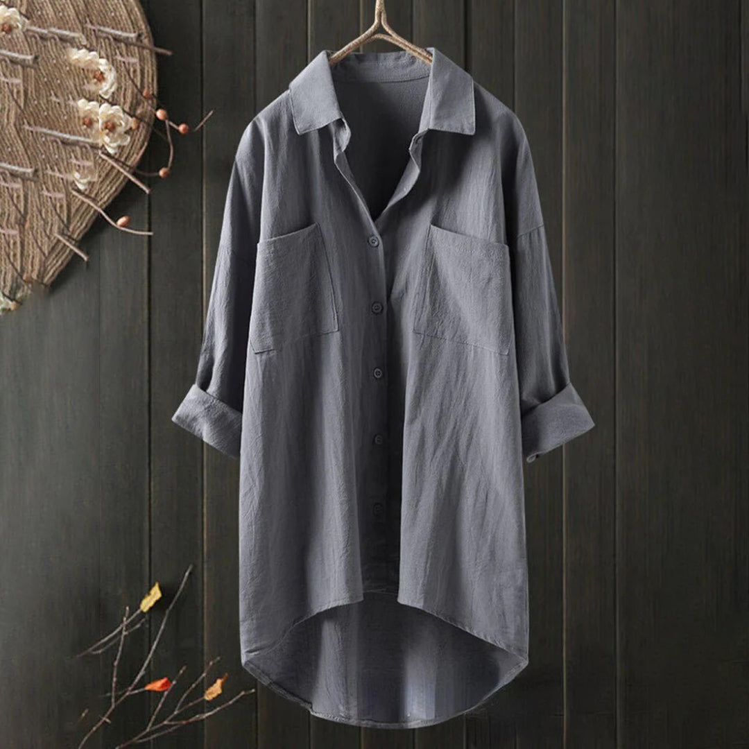 Lange Blouse - Dameshemd met Kraag en Losse Mouwen met Knoopsluiting-Boetiek Moda