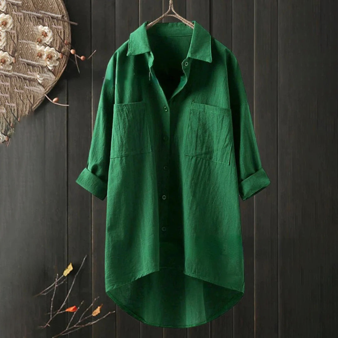 Lange Blouse - Dameshemd met Kraag en Losse Mouwen met Knoopsluiting-Boetiek Moda