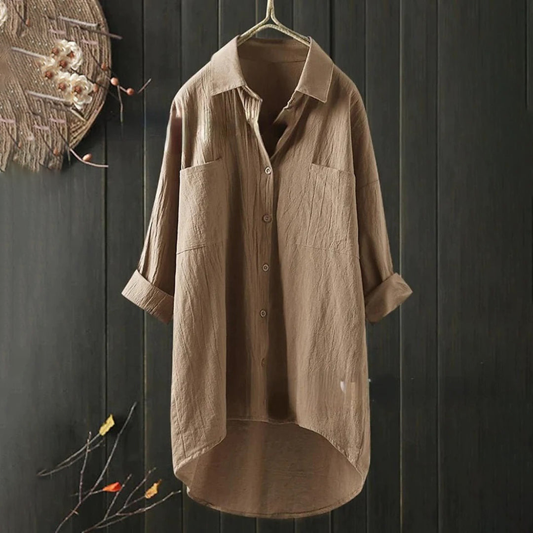 Lange Blouse - Dameshemd met Kraag en Losse Mouwen met Knoopsluiting-Boetiek Moda