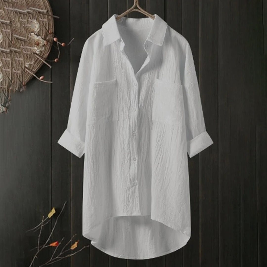 Lange Blouse - Dameshemd met Kraag en Losse Mouwen met Knoopsluiting-Boetiek Moda